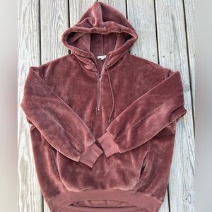 Express One Eleven Brown Mauve Velvet Velour Oversized  Sweatshirt LG Small Flaw